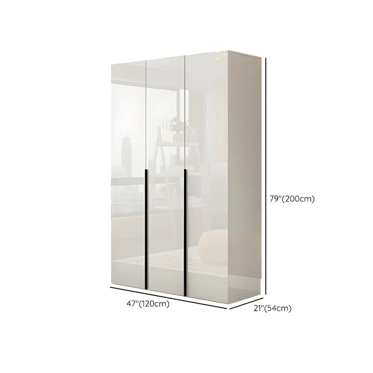 Glossy White Wall-Mounted Wardrobe System With Display Shelves Dimensions