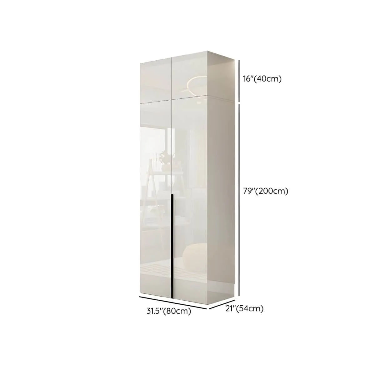 Glossy White Wall-Mounted Wardrobe System With Display Shelves Dimensions