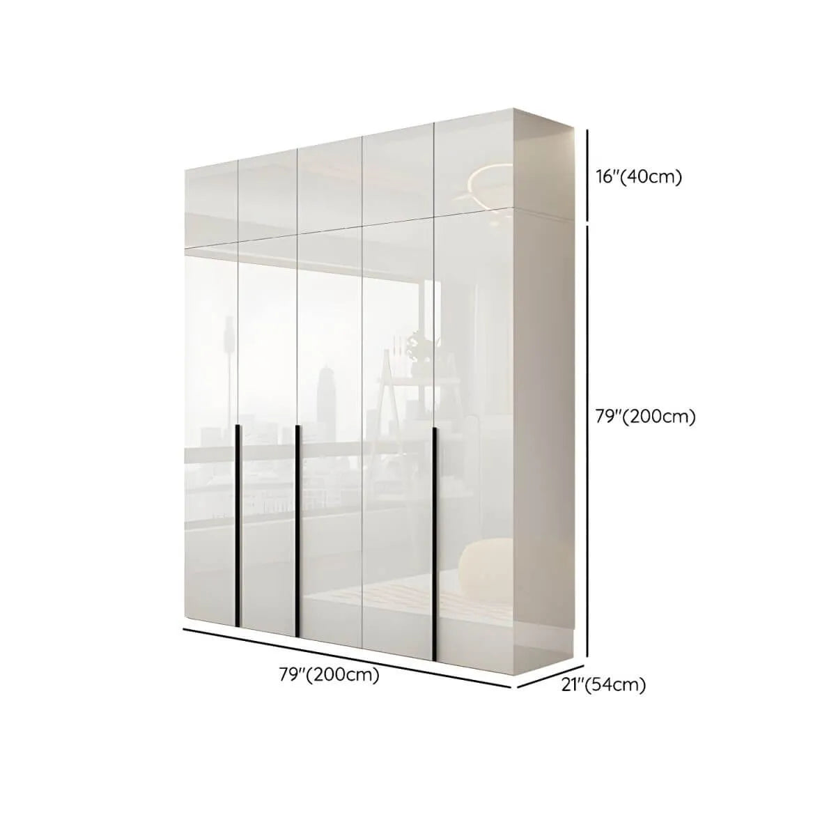 Glossy White Wall-Mounted Wardrobe System With Display Shelves Dimensions