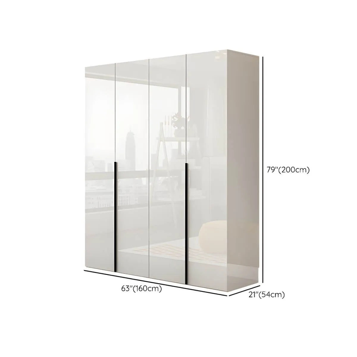 Glossy White Wall-Mounted Wardrobe System With Display Shelves Dimensions