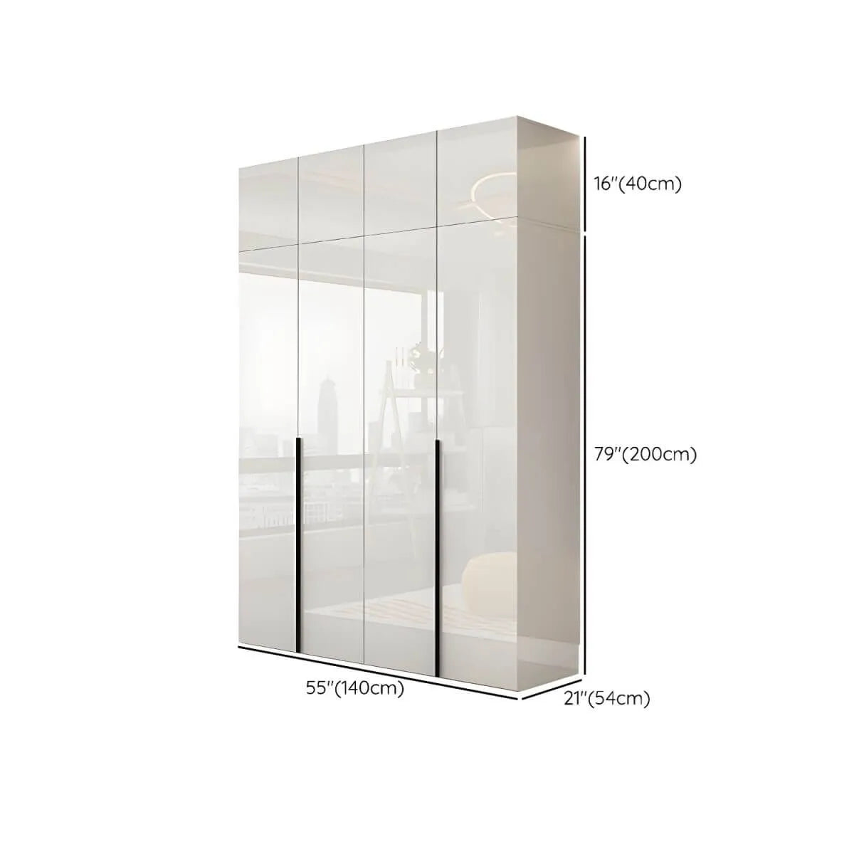 Glossy White Wall-Mounted Wardrobe System With Display Shelves Dimensions
