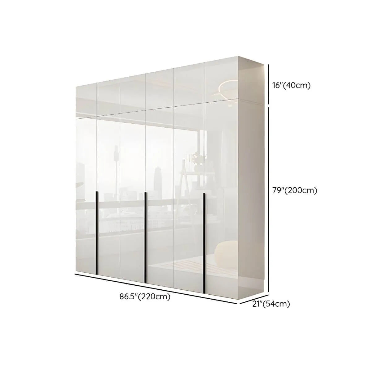 Glossy White Wall-Mounted Wardrobe System With Display Shelves Dimensions