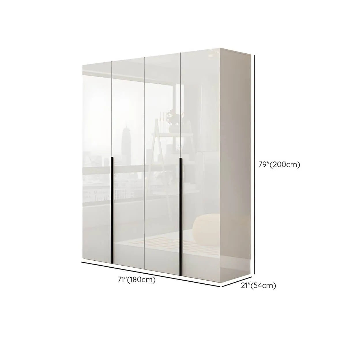Glossy White Wall-Mounted Wardrobe System With Display Shelves Dimensions