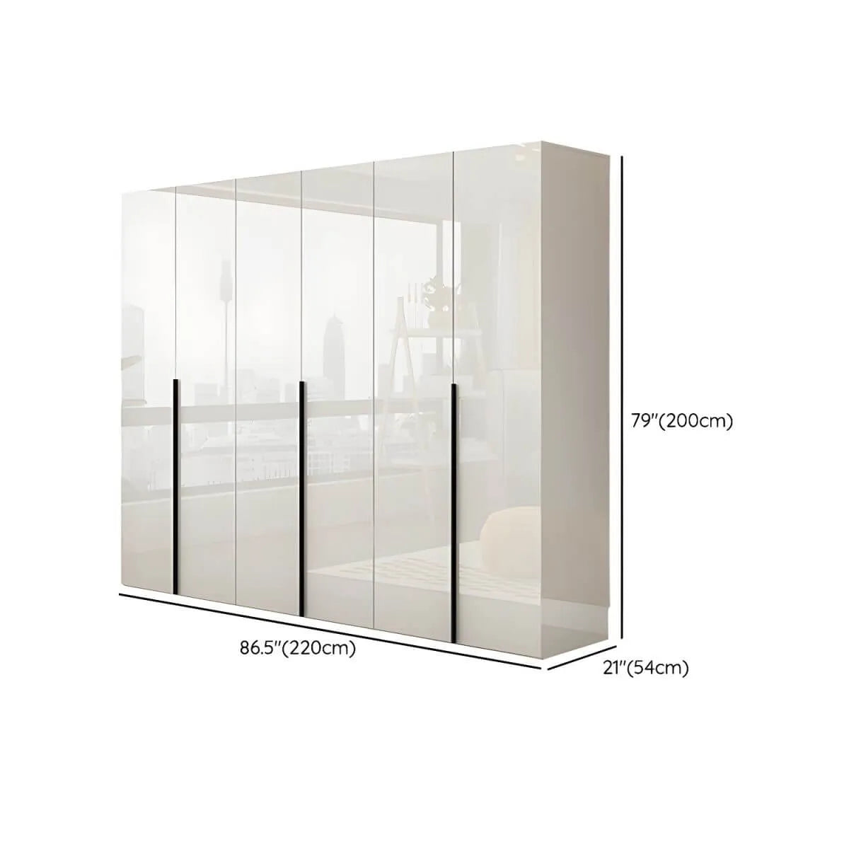Glossy White Wall-Mounted Wardrobe System With Display Shelves Dimensions