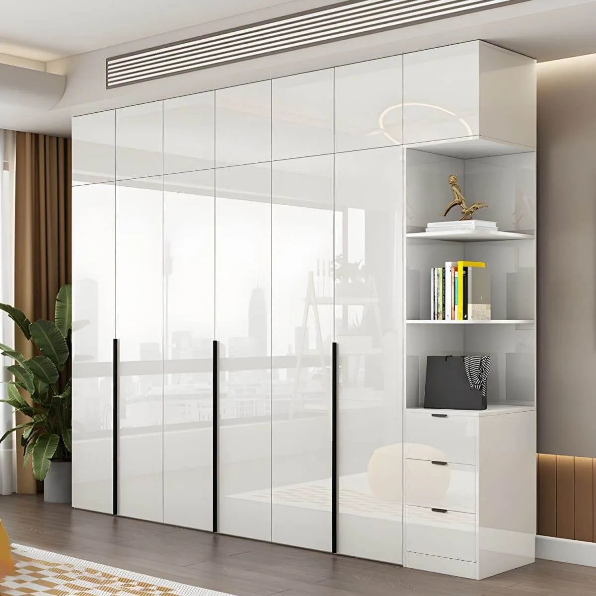 Glossy White Wall-Mounted Wardrobe System With Display Shelves Main Product Image