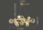 Gold 12-Light Modern Globe Chandelier with Clear Glass Shades Dimensions