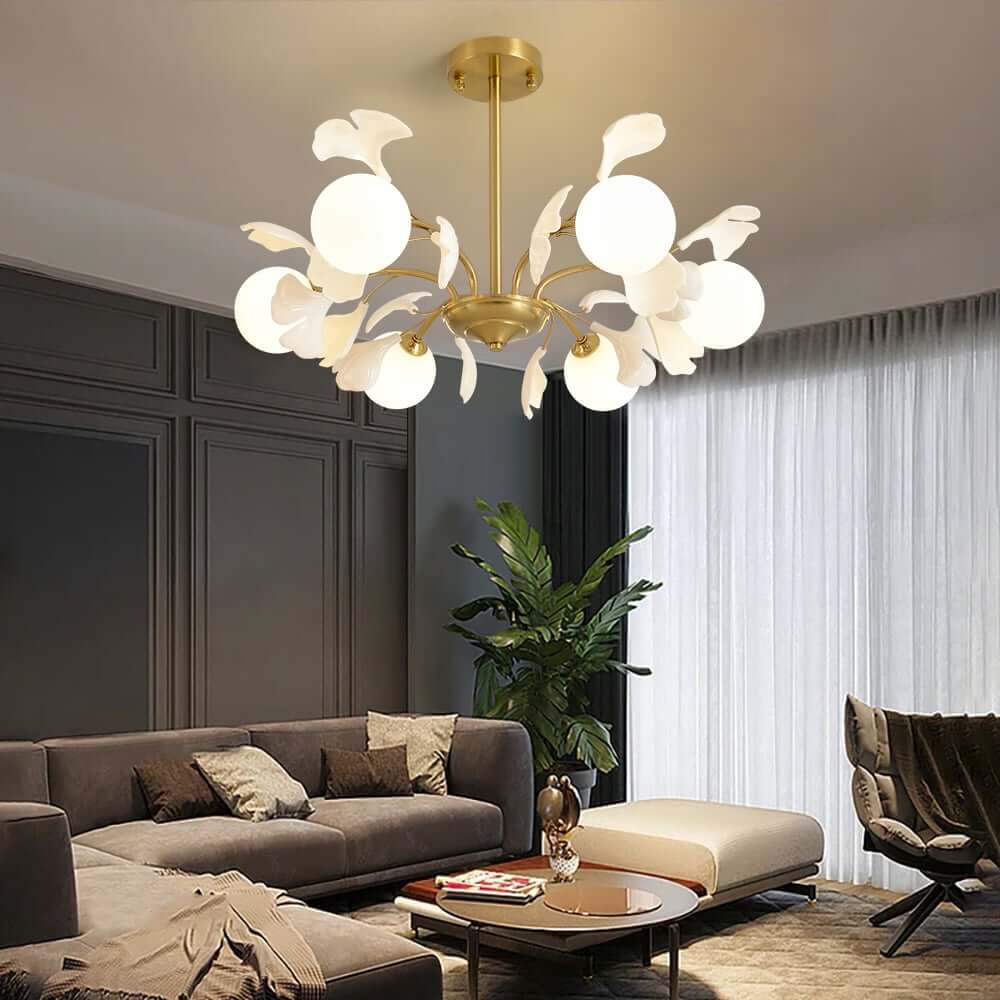 Gold 6-Light Nordic Modern Art Semi-Flush Mount Lighting Fixture