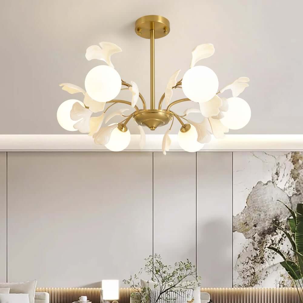 Gold 6-Light Nordic Modern Art Semi-Flush Mount Lighting Fixture