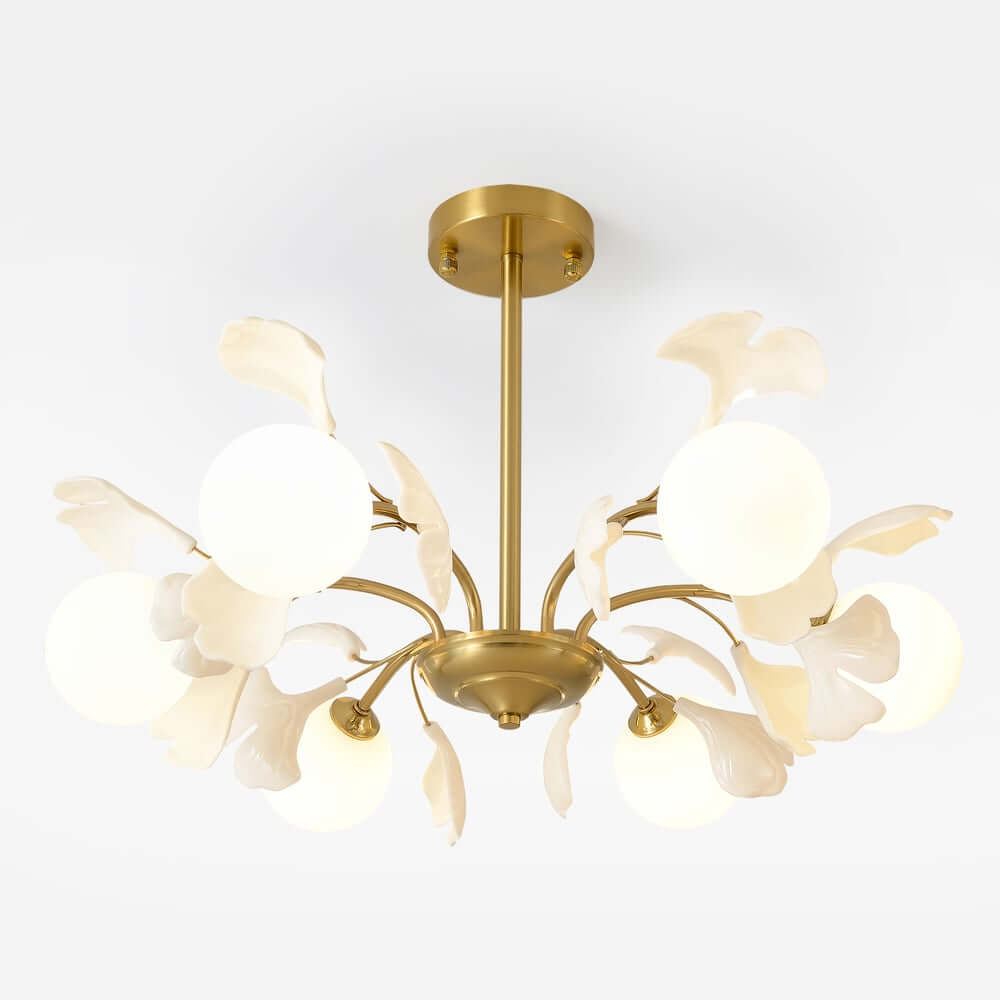 Gold 6-Light Nordic Modern Art Semi-Flush Mount Lighting Fixture