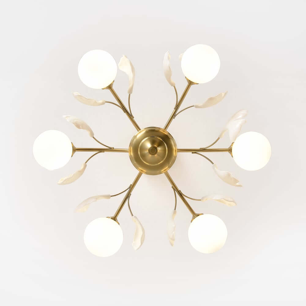 Gold 6-Light Nordic Modern Art Semi-Flush Mount Lighting Fixture