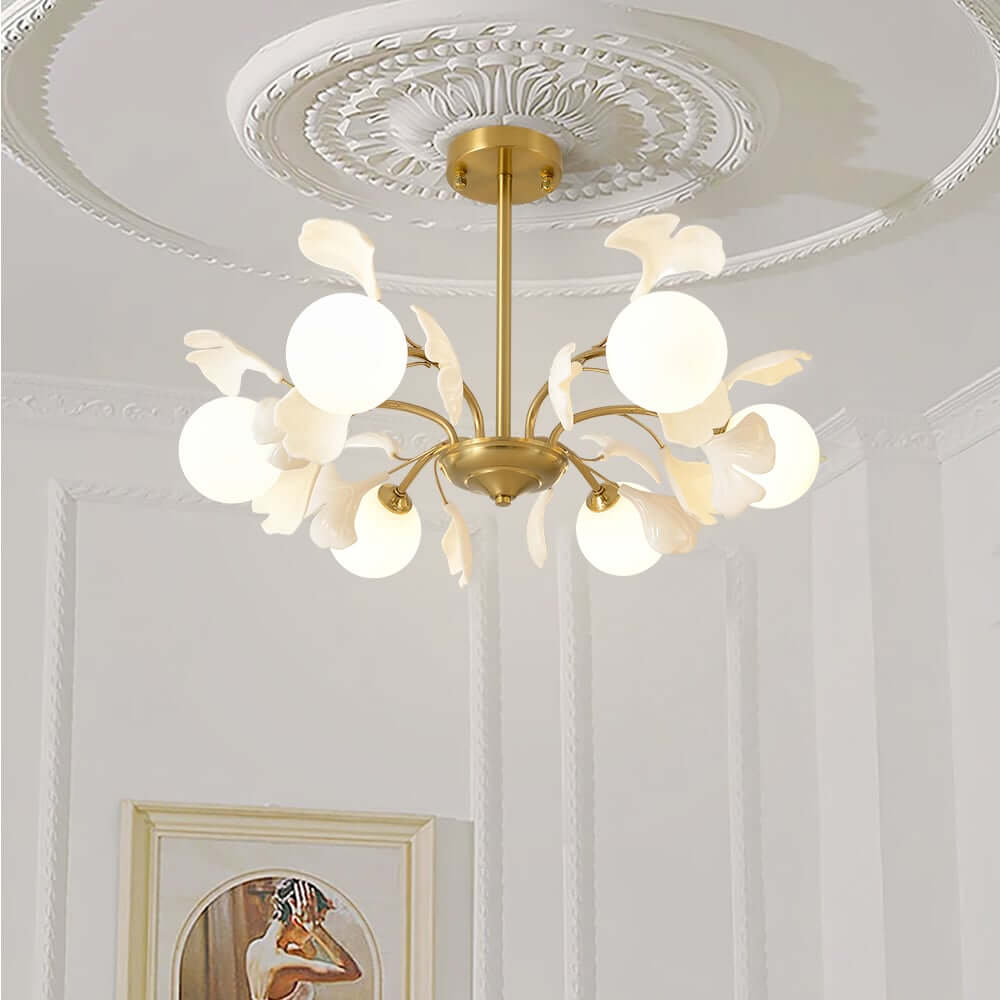 Gold 6-Light Nordic Modern Art Semi-Flush Mount Lighting Fixture Main Product Image