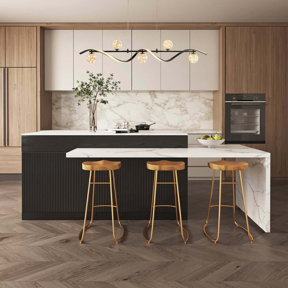 Gold and Black Modern Linear Ceiling Light with Adjustable Height