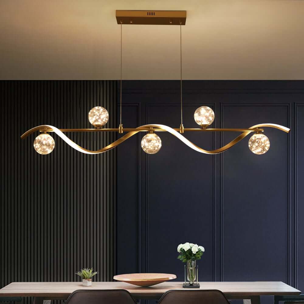 Gold and Black Modern Linear Ceiling Light with Adjustable Height