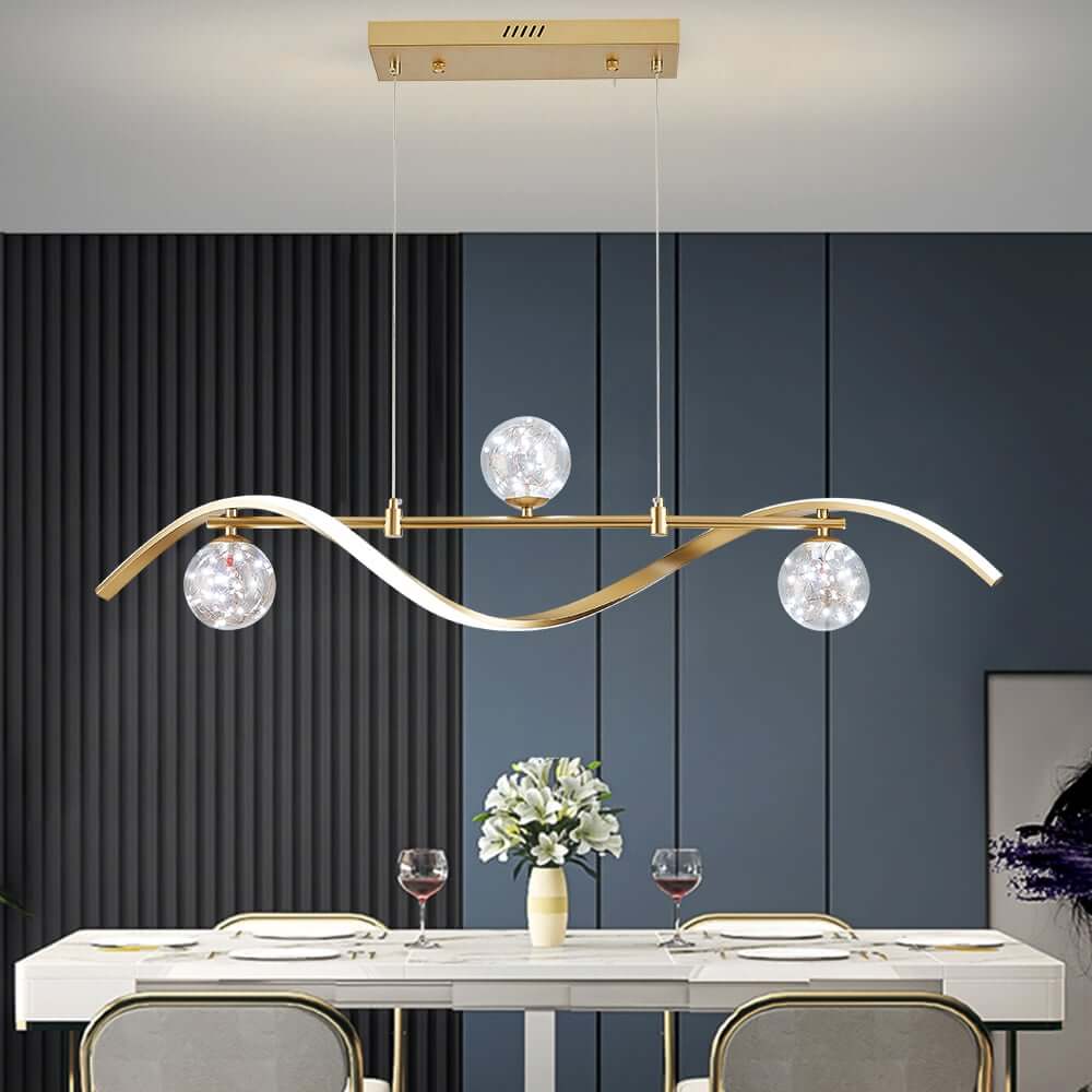 Gold and Black Modern Linear Ceiling Light with Adjustable Height