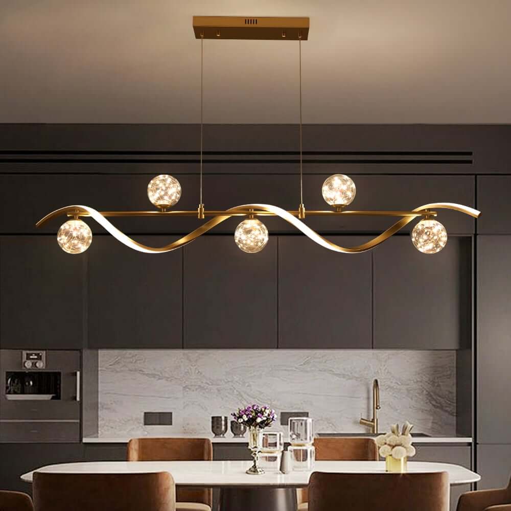 Gold and Black Modern Linear Ceiling Light with Adjustable Height