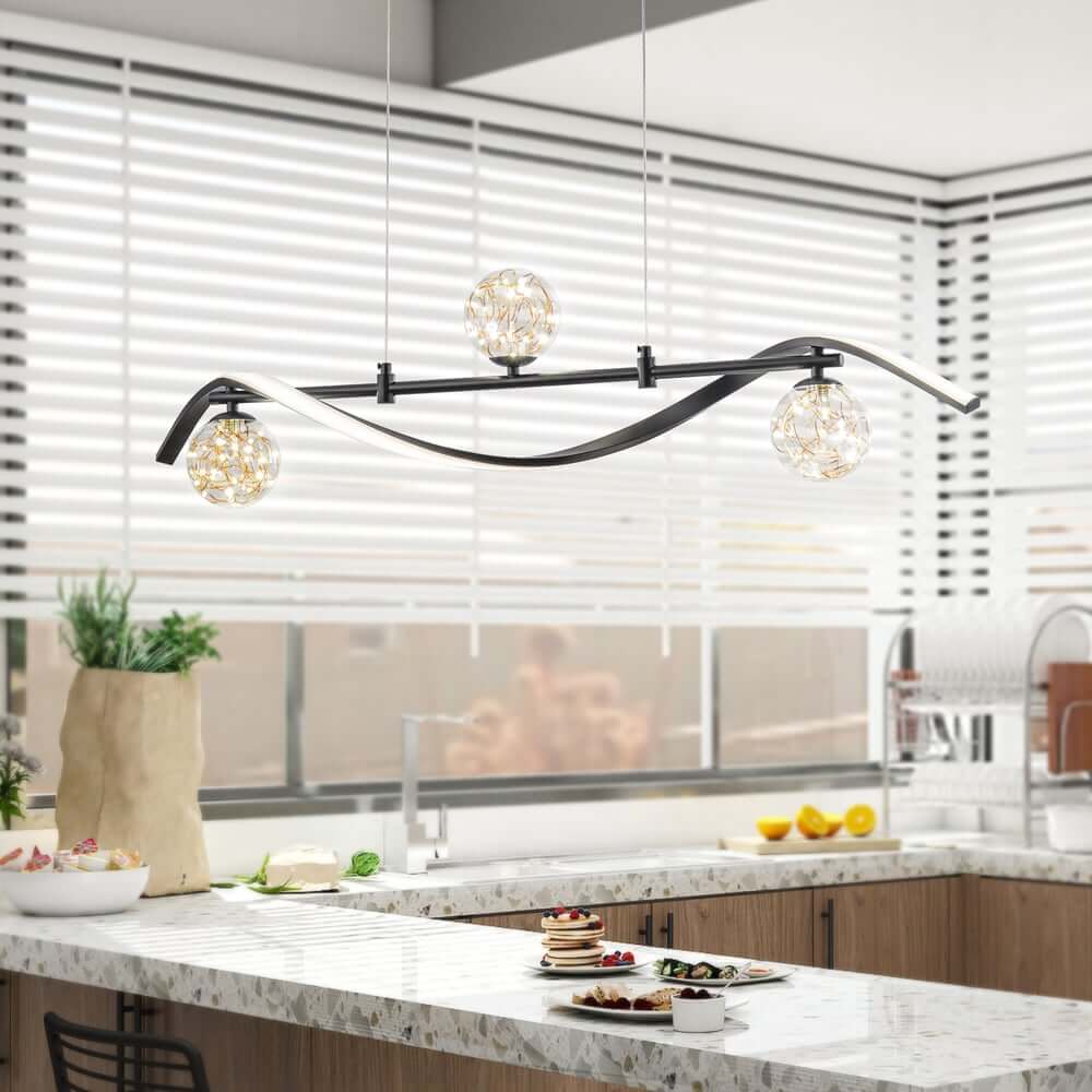 Gold and Black Modern Linear Ceiling Light with Adjustable Height