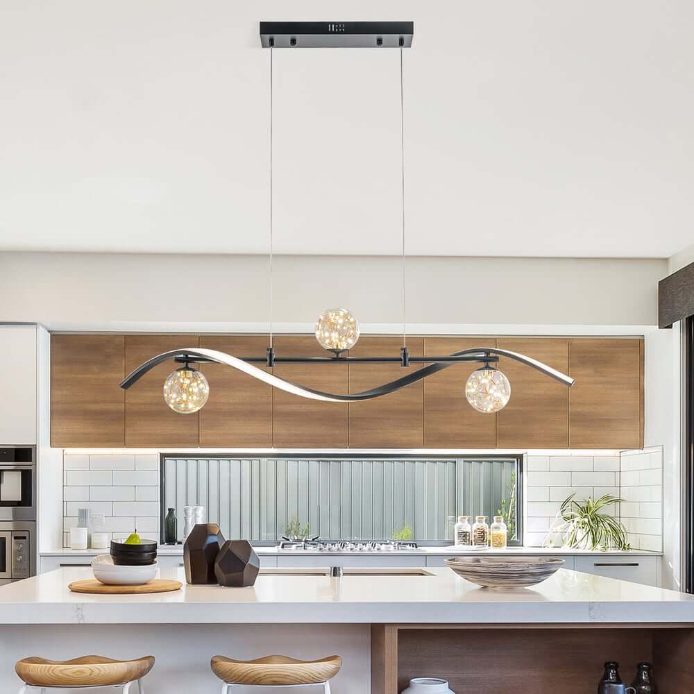 Gold and Black Modern Linear Ceiling Light with Adjustable Height