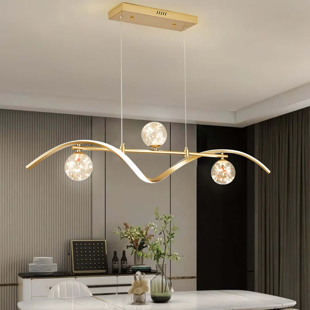 Gold and Black Modern Linear Ceiling Light with Adjustable Height
