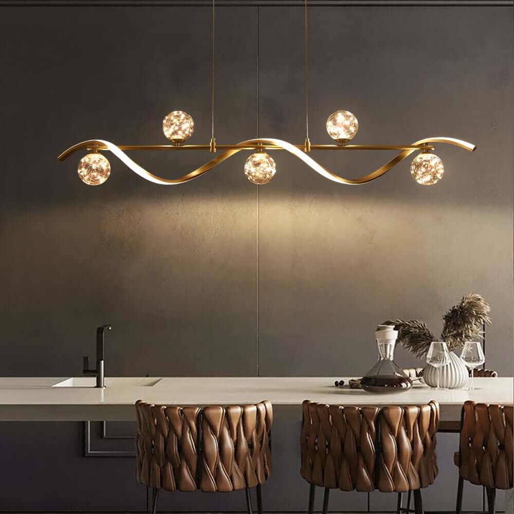 Gold and Black Modern Linear Ceiling Light with Adjustable Height