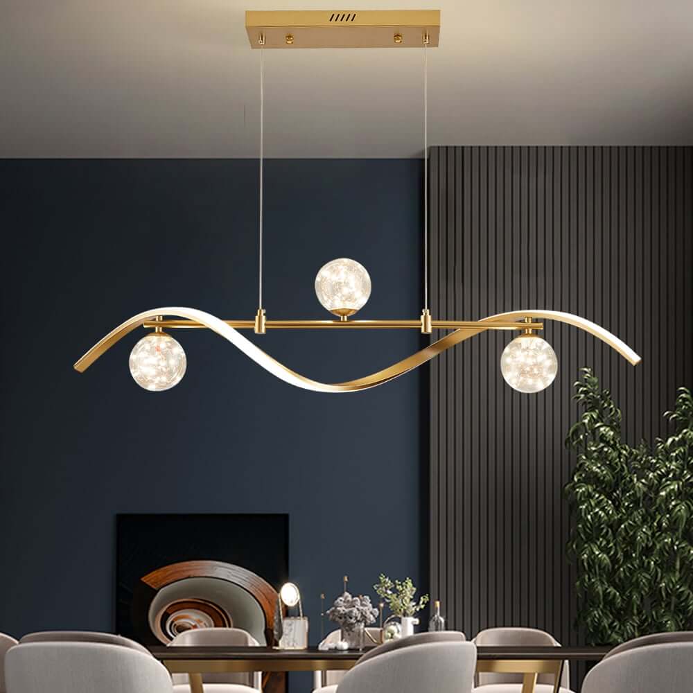 Gold and Black Modern Linear Ceiling Light with Adjustable Height