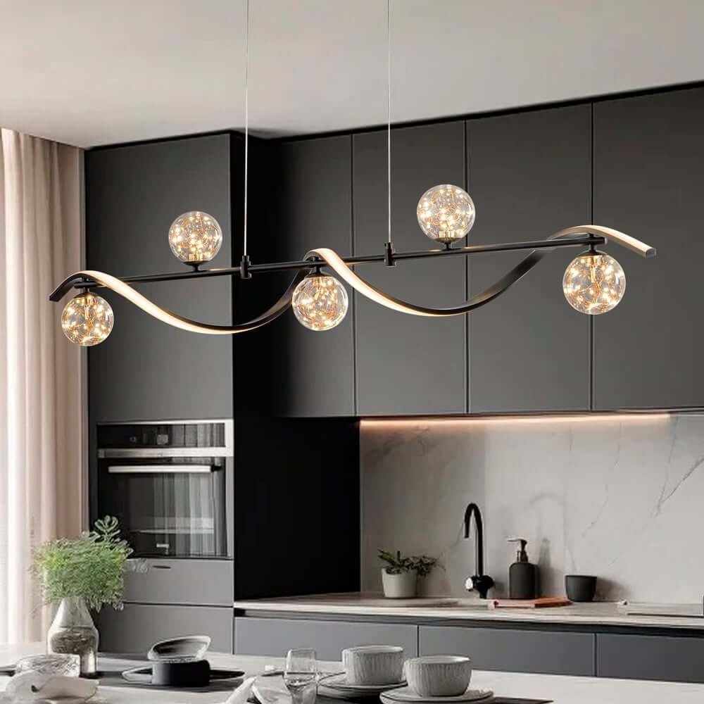 Gold and Black Modern Linear Ceiling Light with Adjustable Height