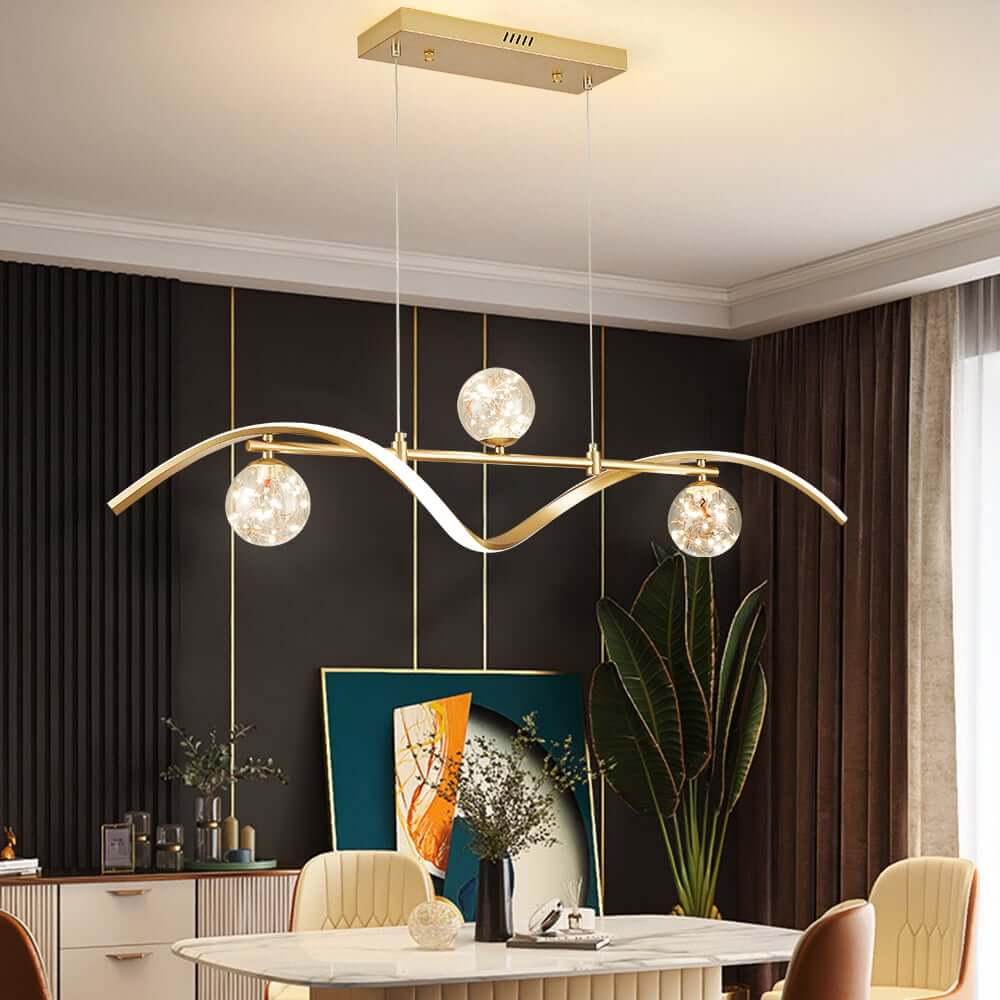 Gold and Black Modern Linear Ceiling Light with Adjustable Height