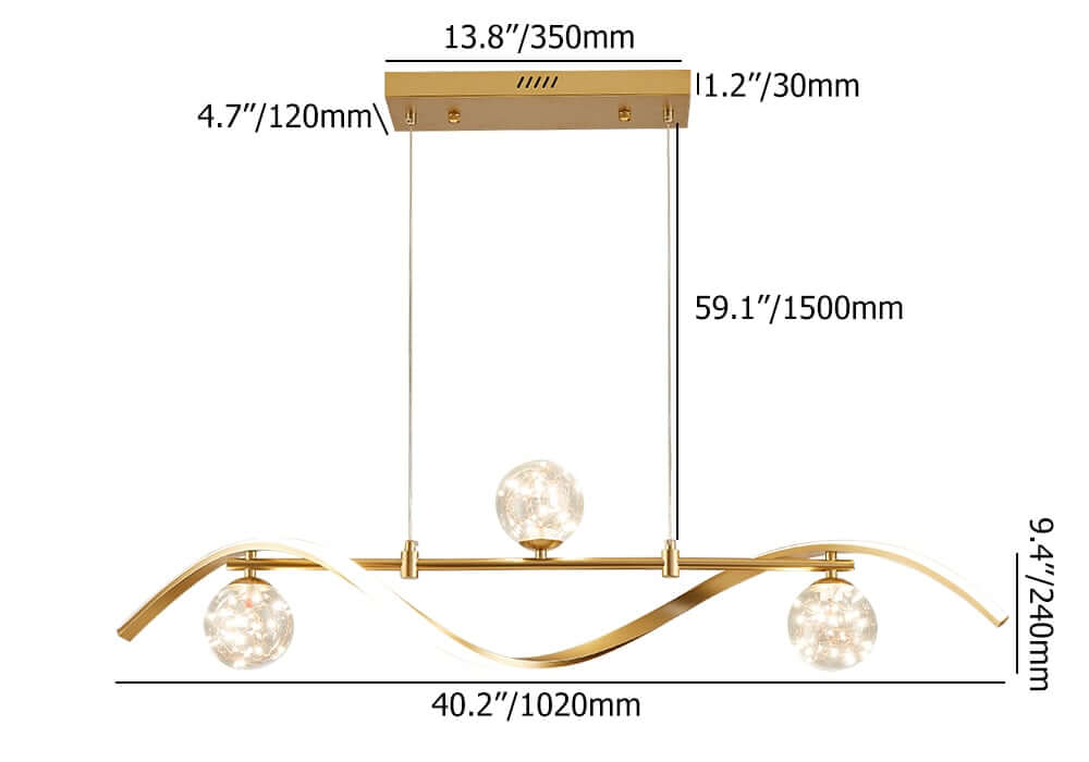 Gold and Black Modern Linear Ceiling Light with Adjustable Height Dimensions