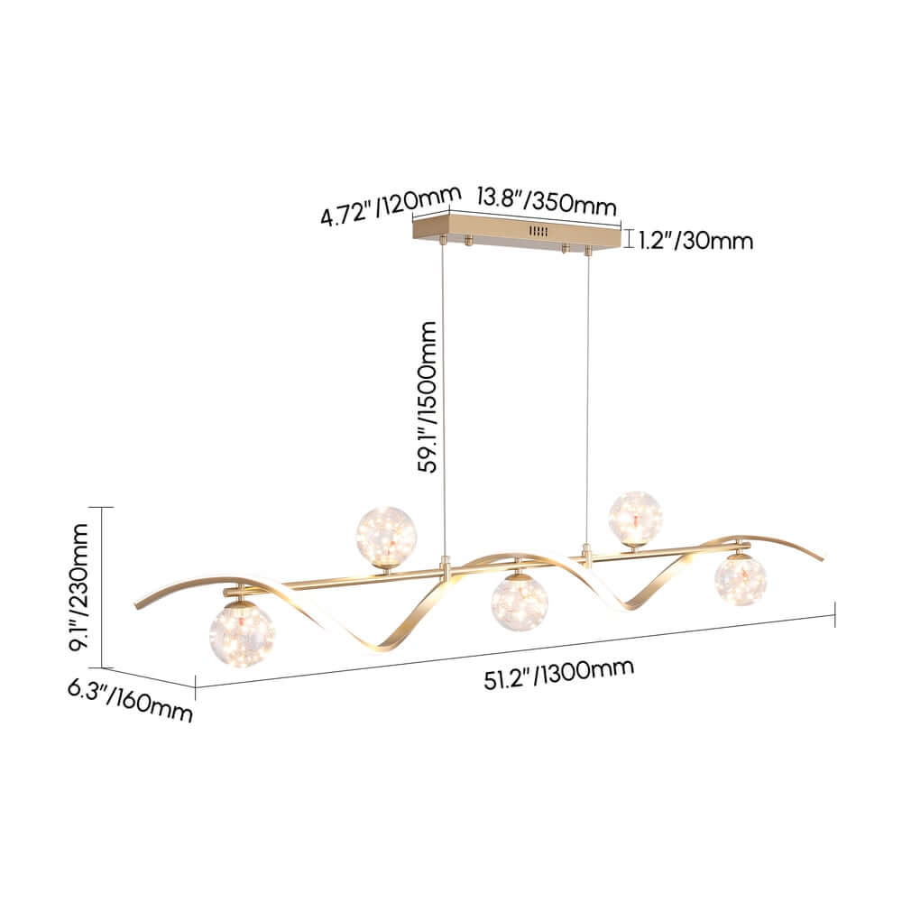 Gold and Black Modern Linear Ceiling Light with Adjustable Height Dimensions