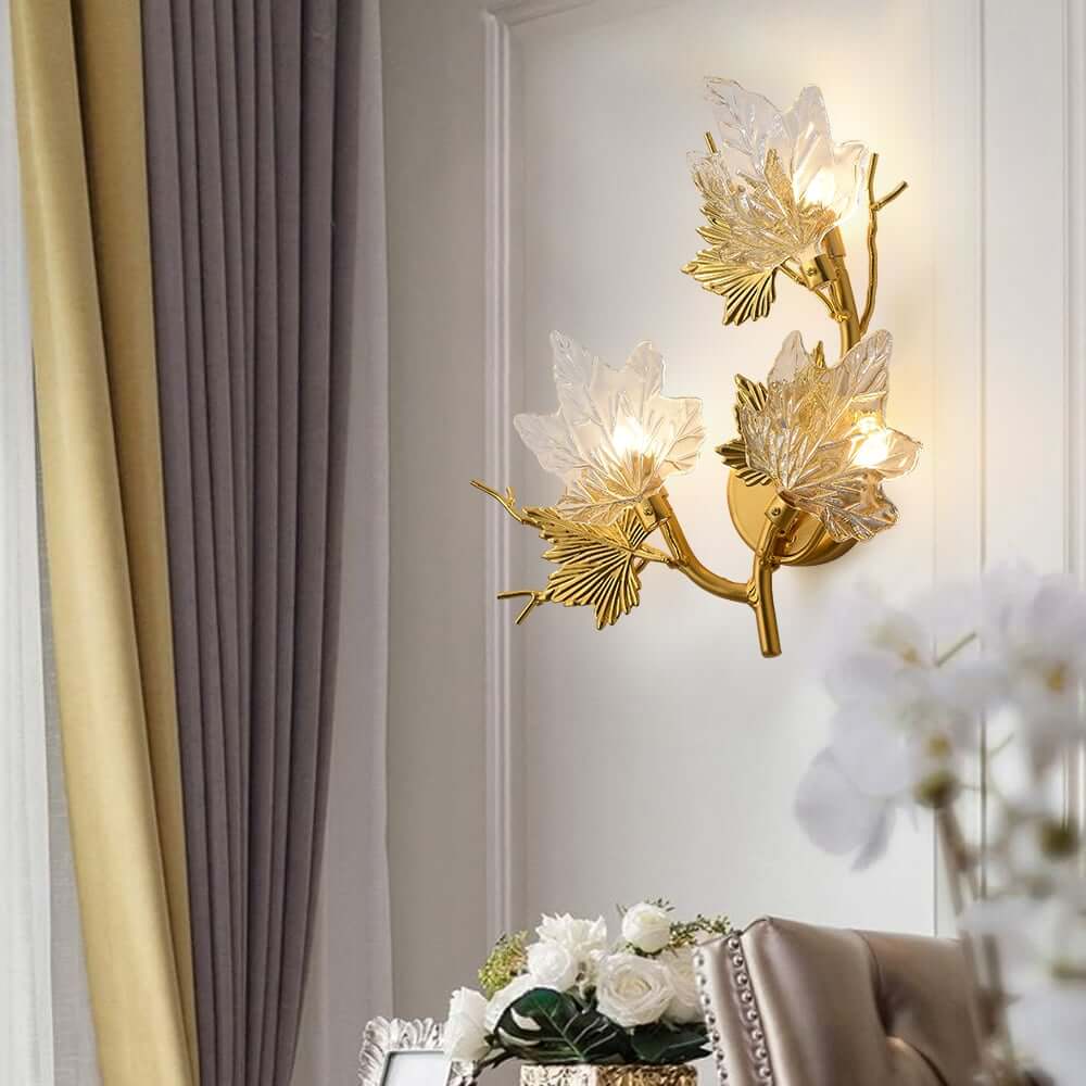 Gold Flush Mount Wall Light with Clear Glass Shades, 3-Light Modern Design