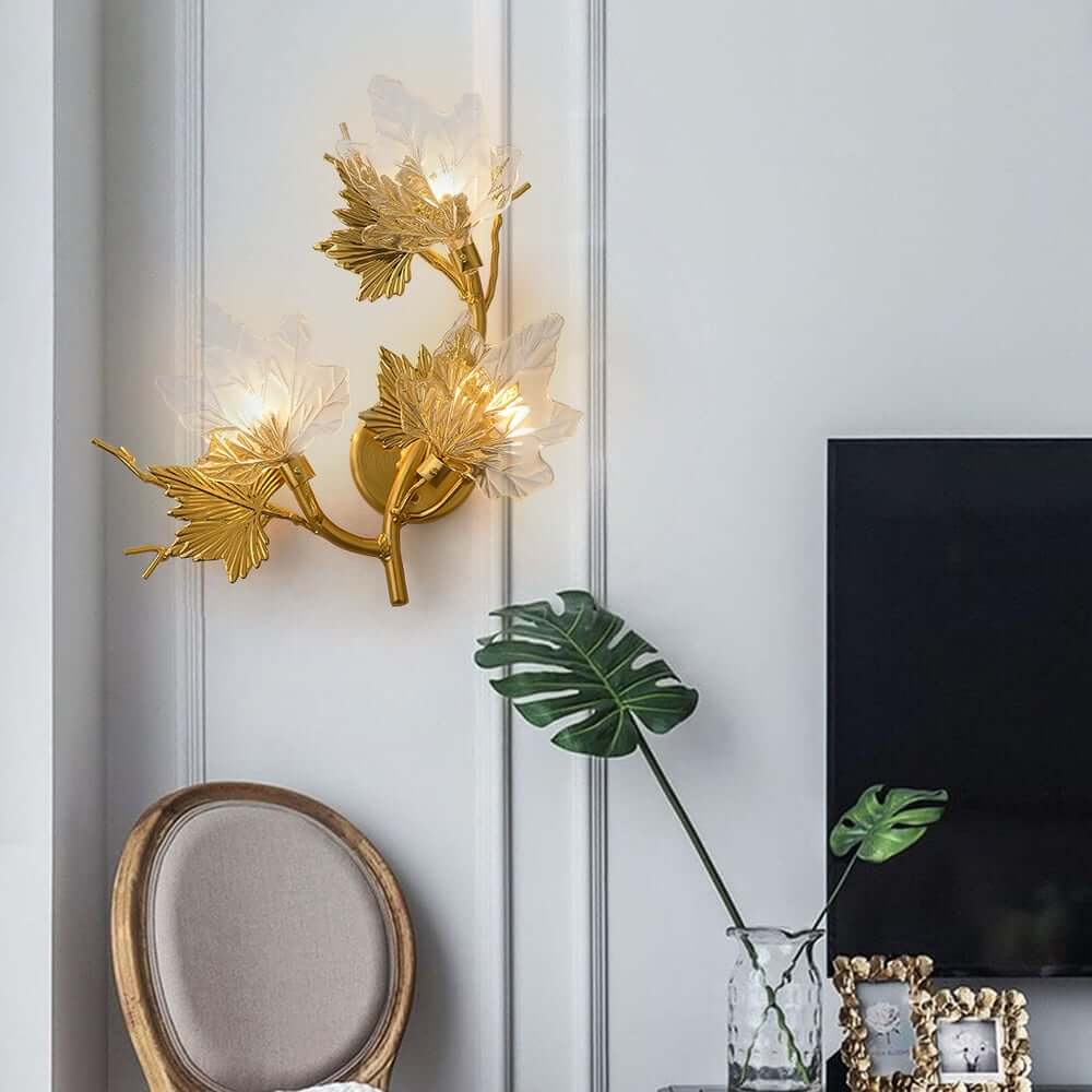 Gold Flush Mount Wall Light with Clear Glass Shades, 3-Light Modern Design