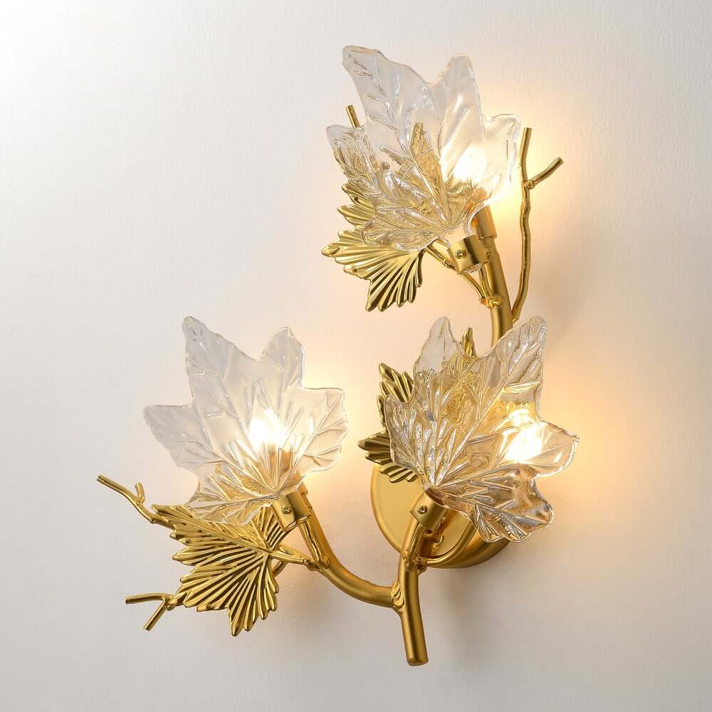 Gold Flush Mount Wall Light with Clear Glass Shades, 3-Light Modern Design