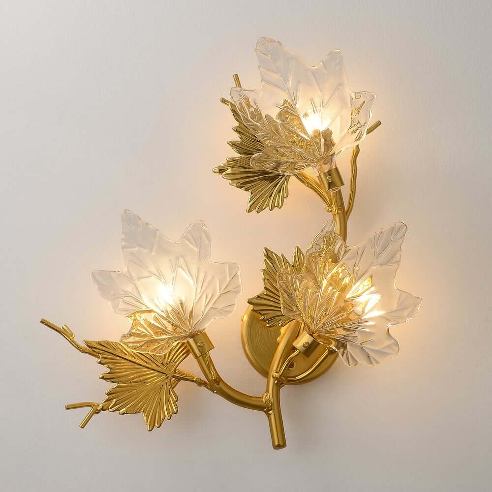 Gold Flush Mount Wall Light with Clear Glass Shades, 3-Light Modern Design