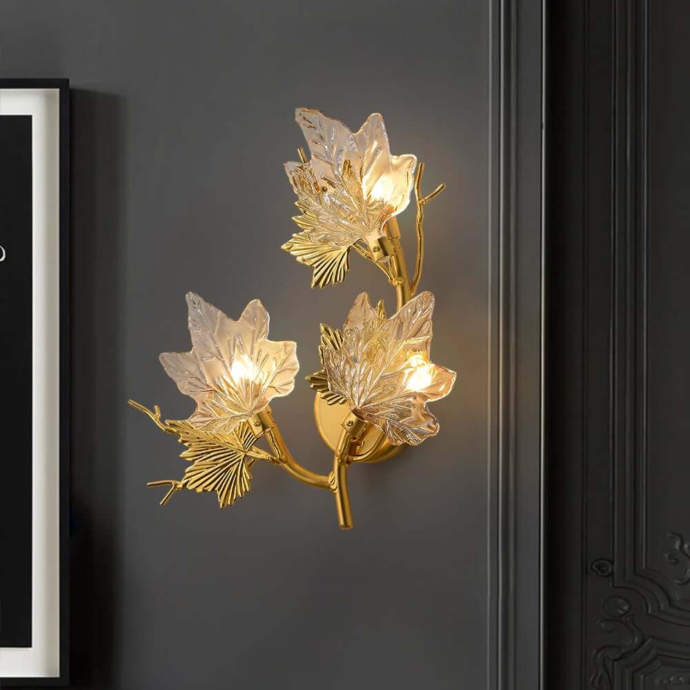 Gold Flush Mount Wall Light with Clear Glass Shades, 3-Light Modern Design