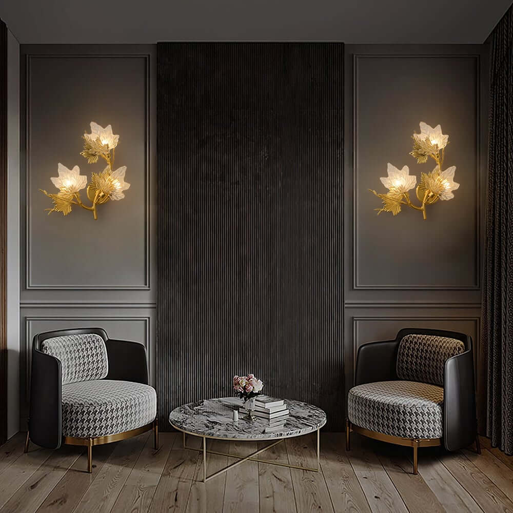 Gold Flush Mount Wall Light with Clear Glass Shades, 3-Light Modern Design