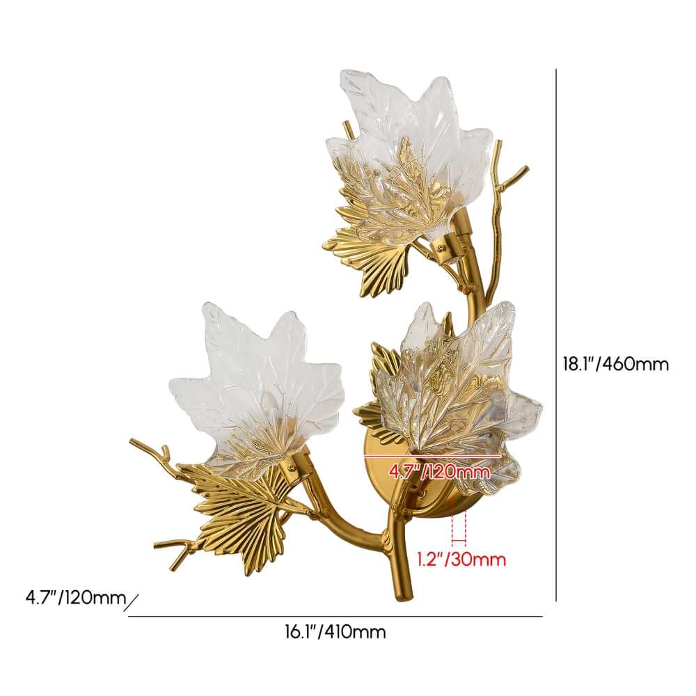 Gold Flush Mount Wall Light with Clear Glass Shades, 3-Light Modern Design Dimensions