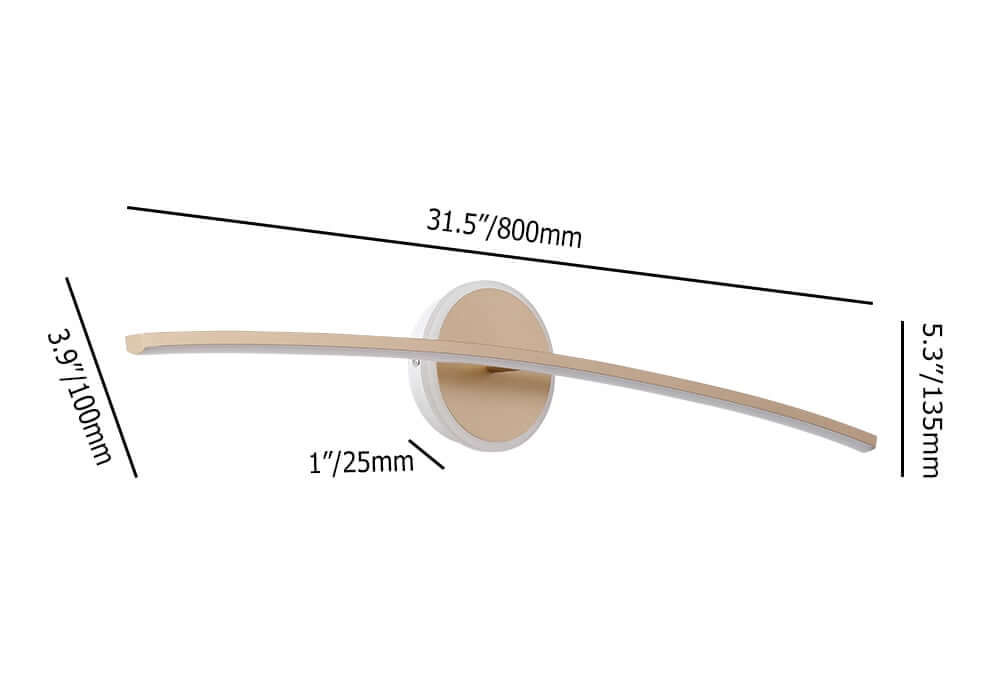 Gold Modern Aluminum 2-Light Flush Mount LED Wall Light Dimensions