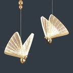 Gold Modern PMMA Butterfly Pendant Light - Adjustable Height Ceiling Fixture