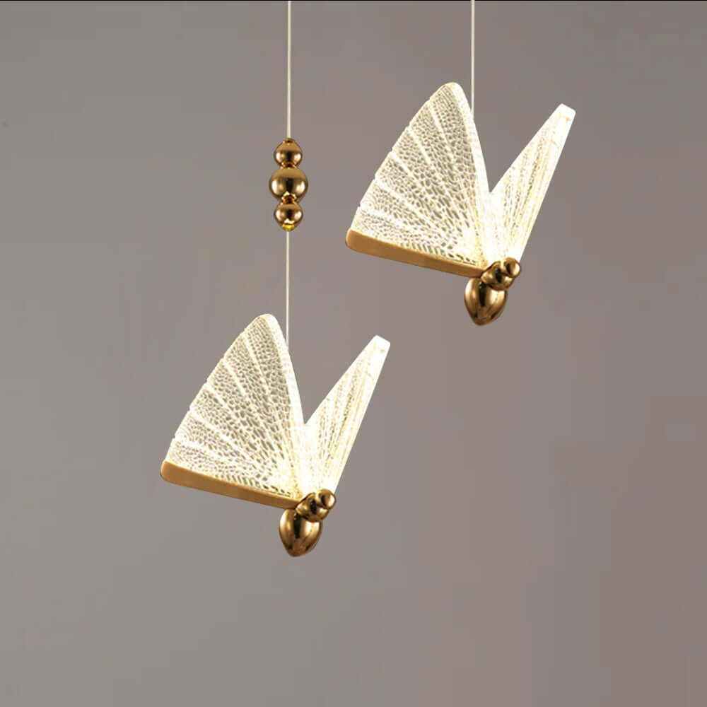 Gold Modern PMMA Butterfly Pendant Light - Adjustable Height Ceiling Fixture