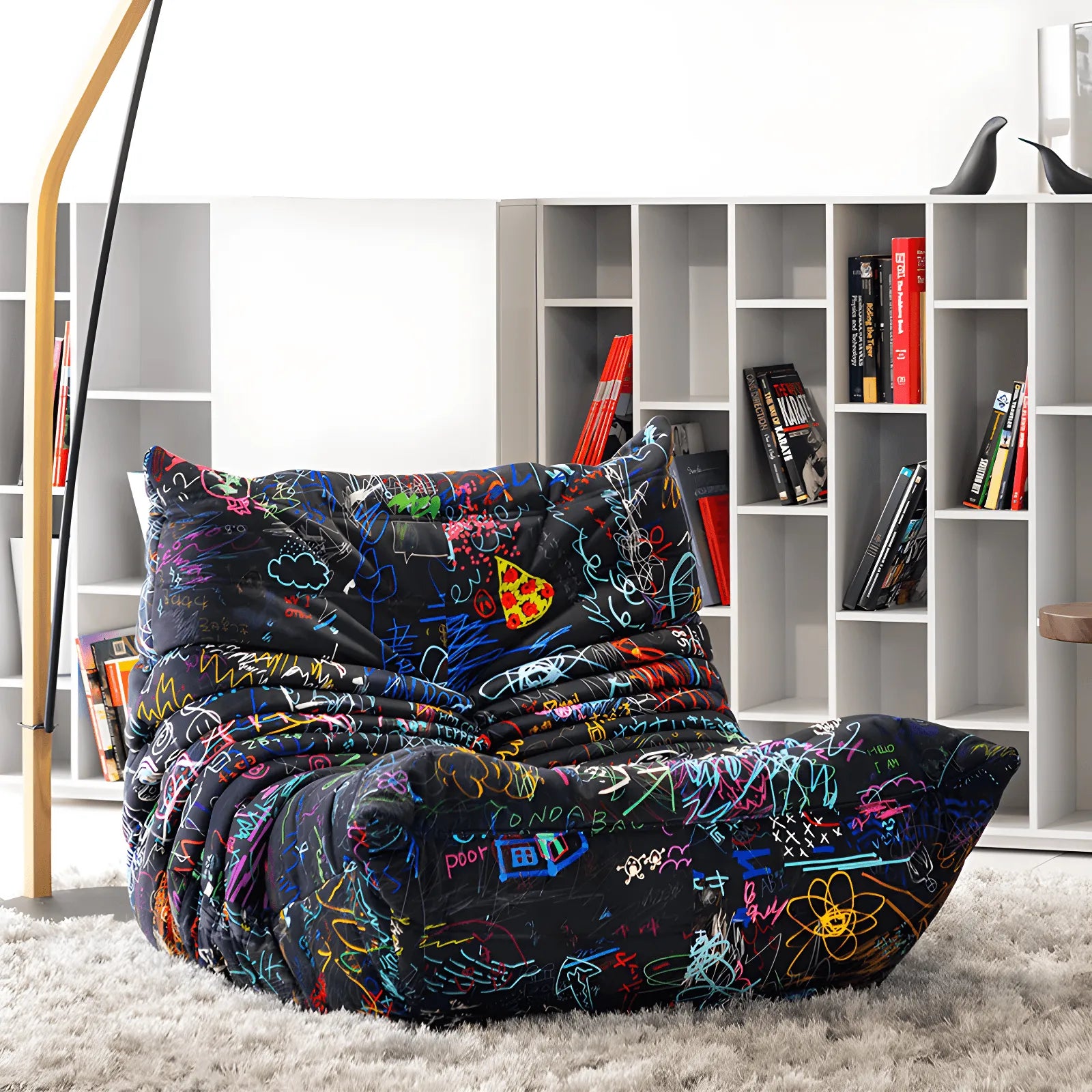 Graffiti Velvet Togo Sofa Caterpillar Chair for Artistic Living Rooms