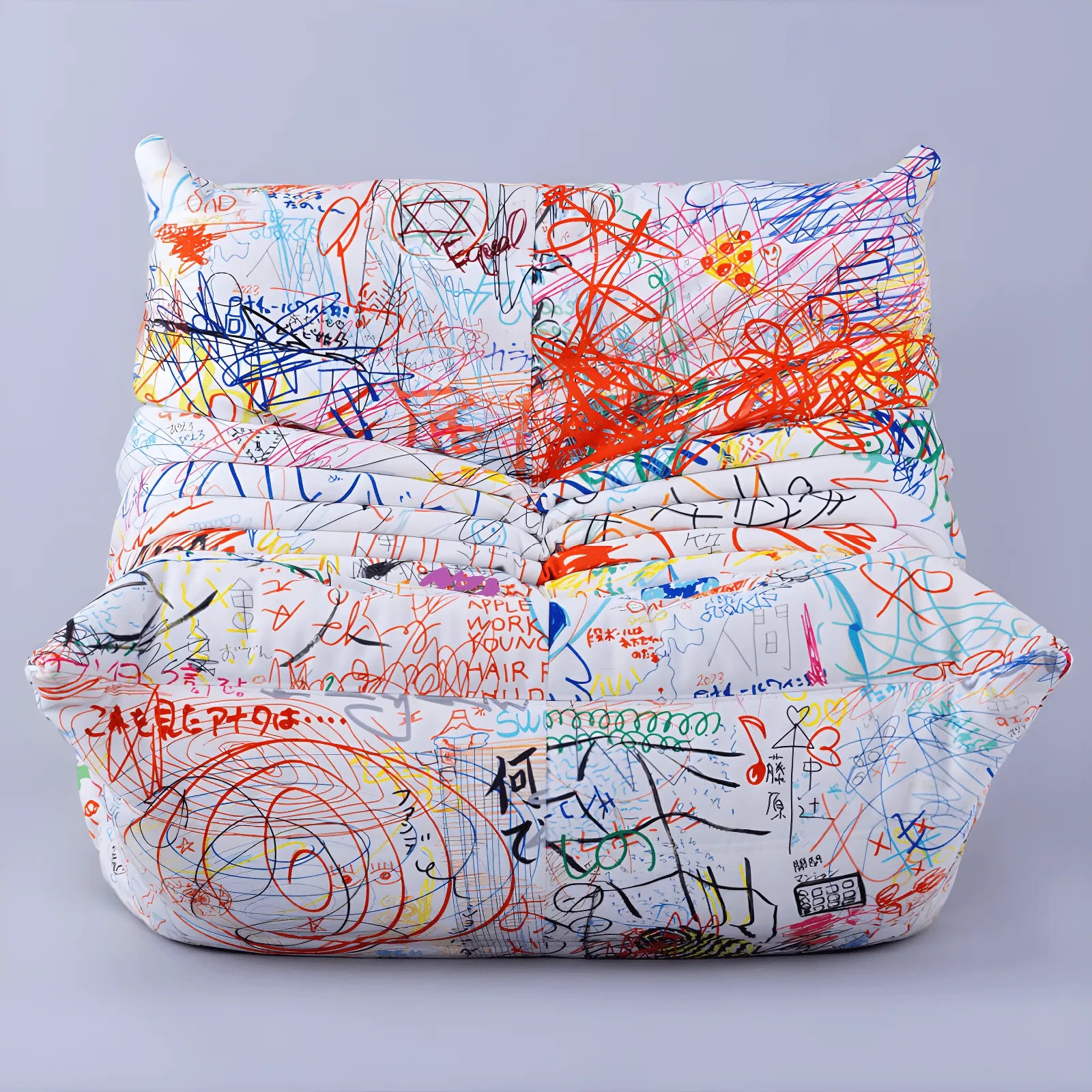 Graffiti Velvet Togo Sofa Caterpillar Chair for Artistic Living Rooms