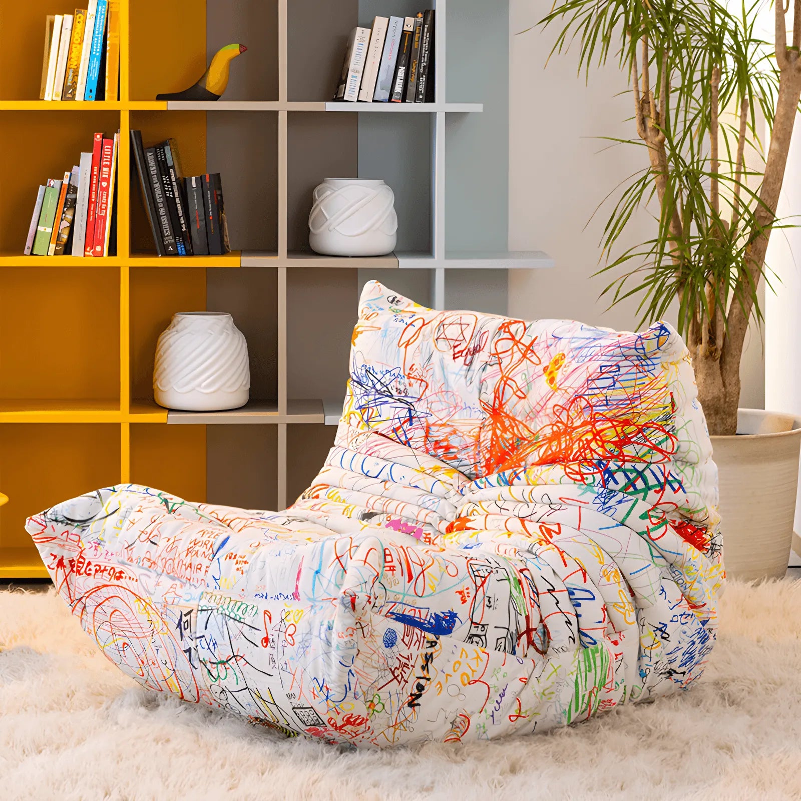Graffiti Velvet Togo Sofa Caterpillar Chair for Artistic Living Rooms Main Product Image
