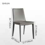 Single dining chair with gray saddle leather seat and carbon steel frame, minimalist luxury design dimensions