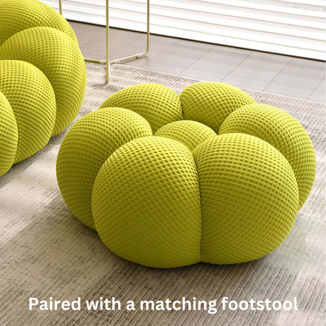Creative green football-shaped lazy sofa chair made with 3D knit fabric