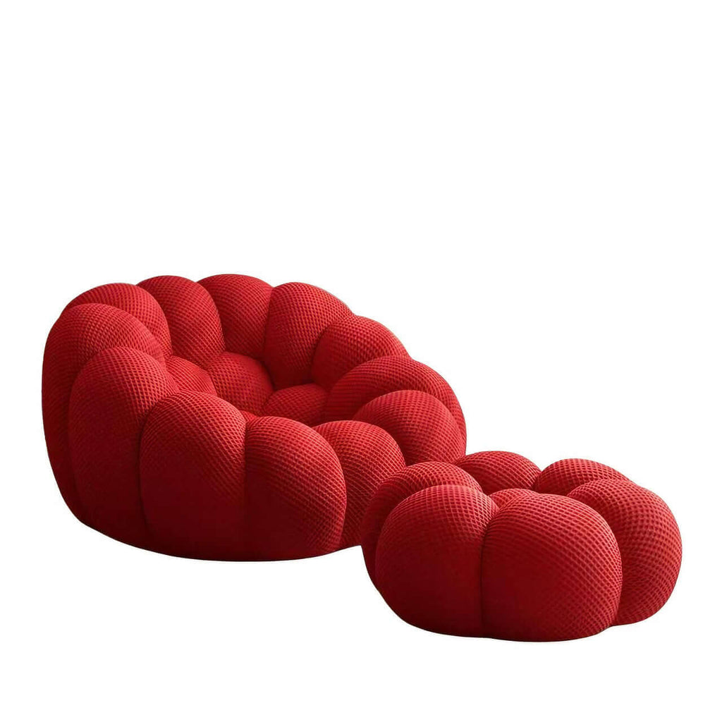 Creative green football-shaped lazy sofa chair made with 3D knit fabric