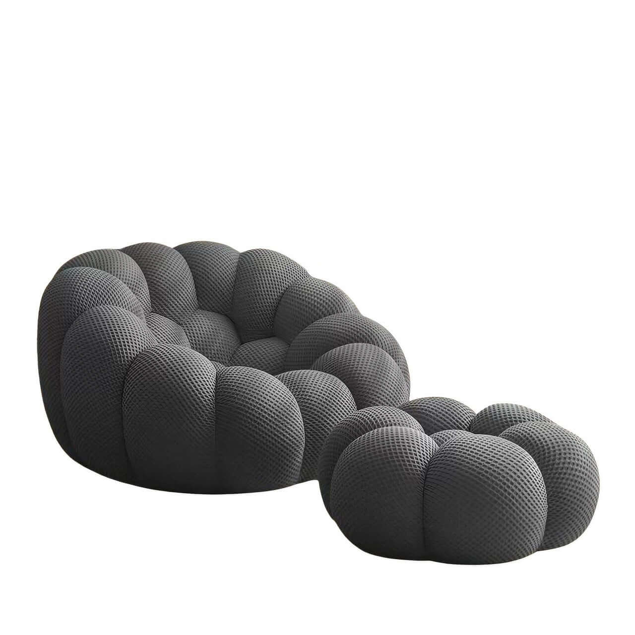 Creative green football-shaped lazy sofa chair made with 3D knit fabric