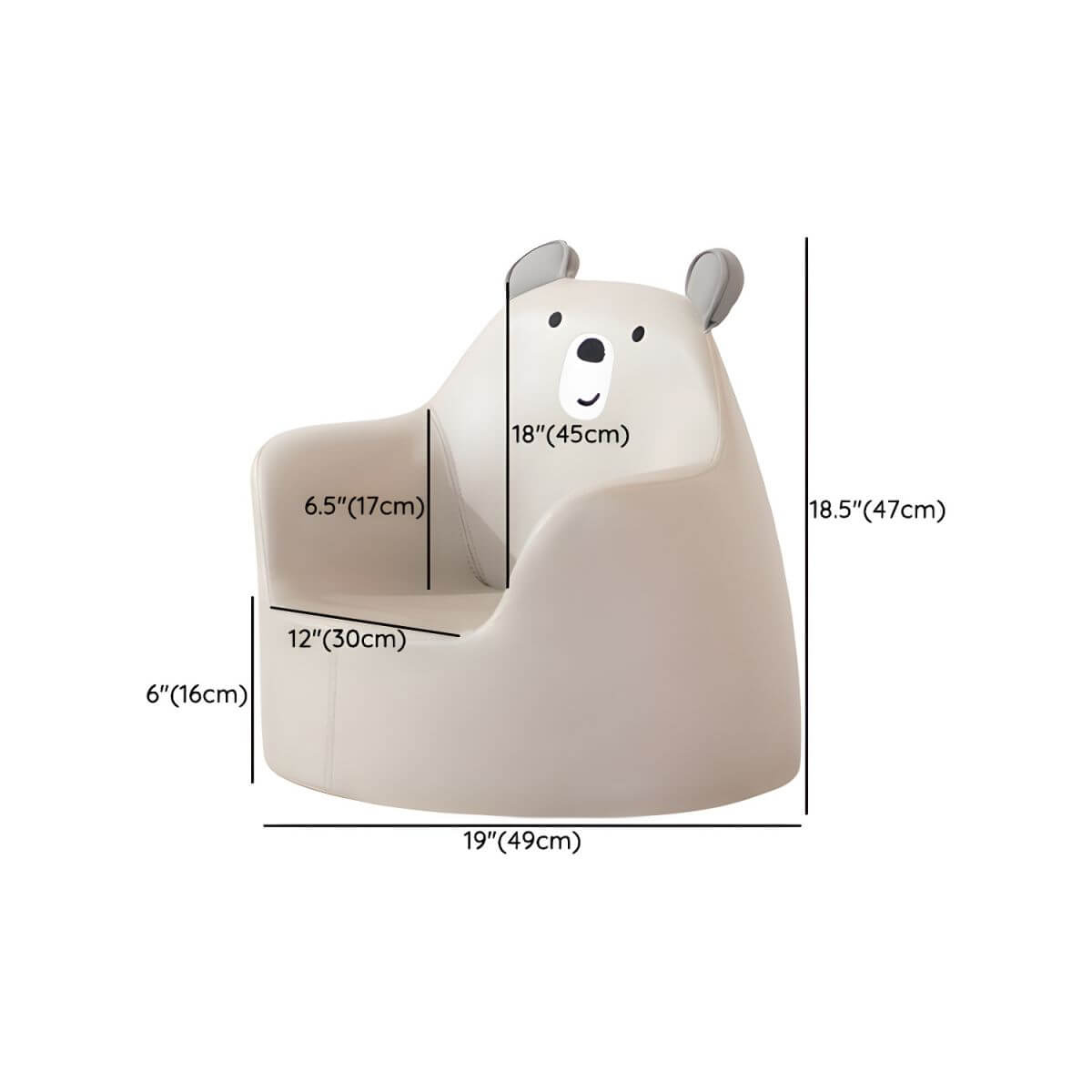 Grey Animal-Themed Club Chair for Kids - Soft Foam Upholstered Design Dimensions