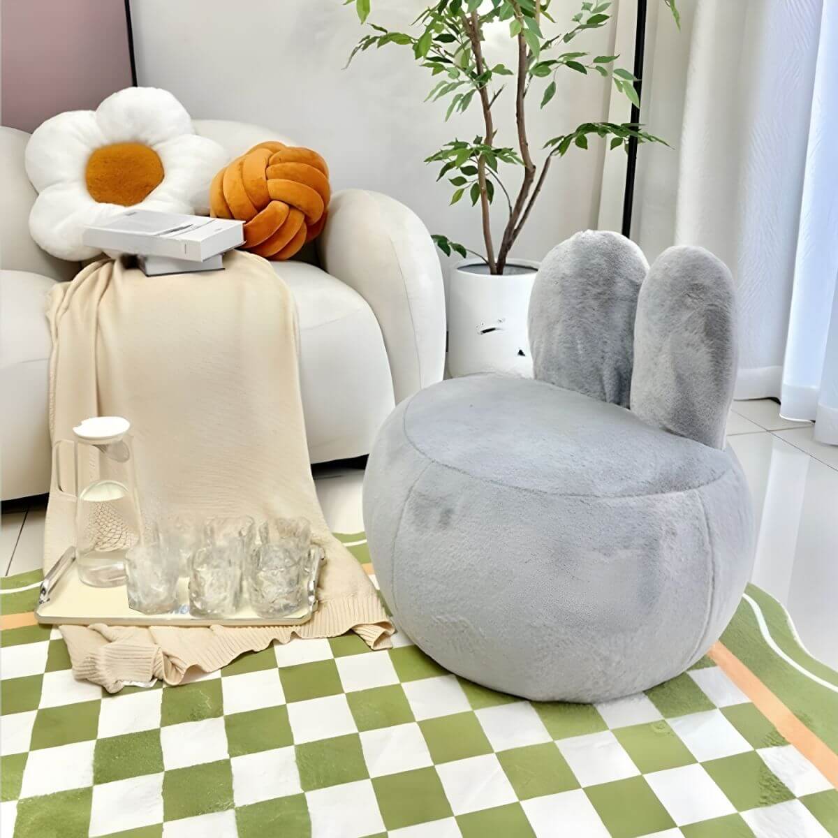 Grey Club Style Children's Sofa with Animal Pattern Design Main Product Image メイン画像