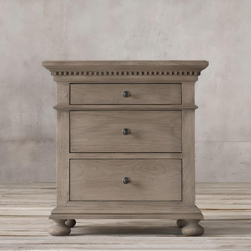 Grey Distressed Wood Traditional Drawer Storage Nightstand