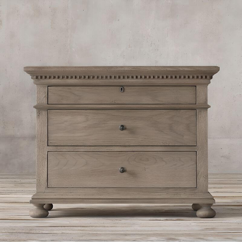 Grey Distressed Wood Traditional Drawer Storage Nightstand