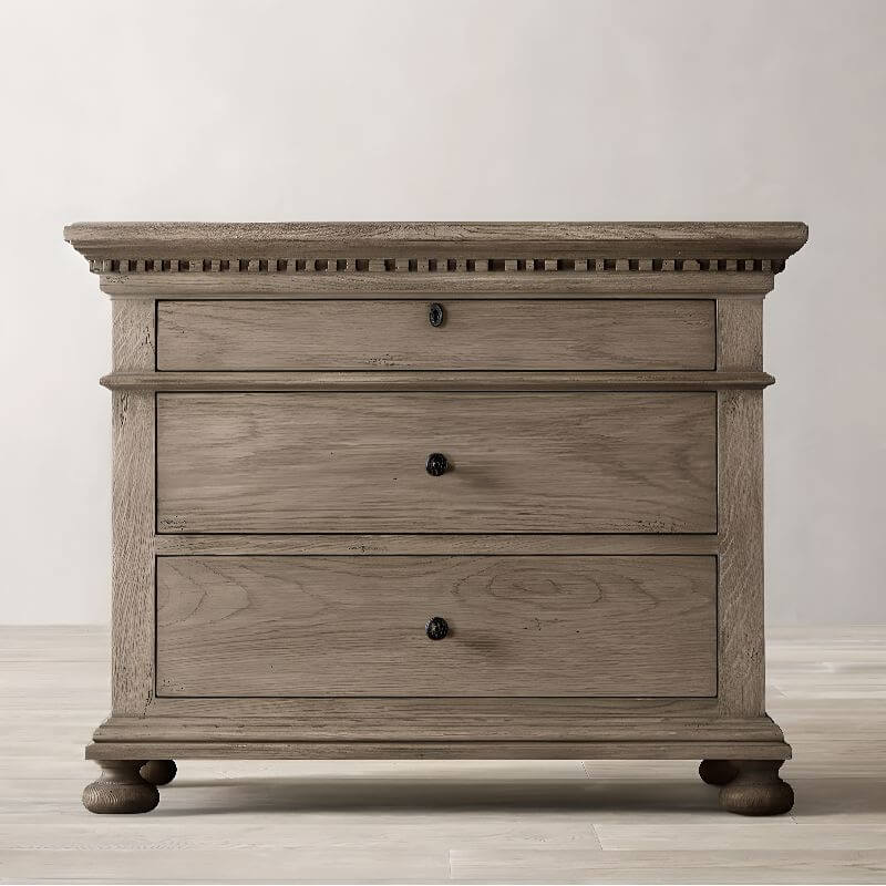 Grey Distressed Wood Traditional Drawer Storage Nightstand